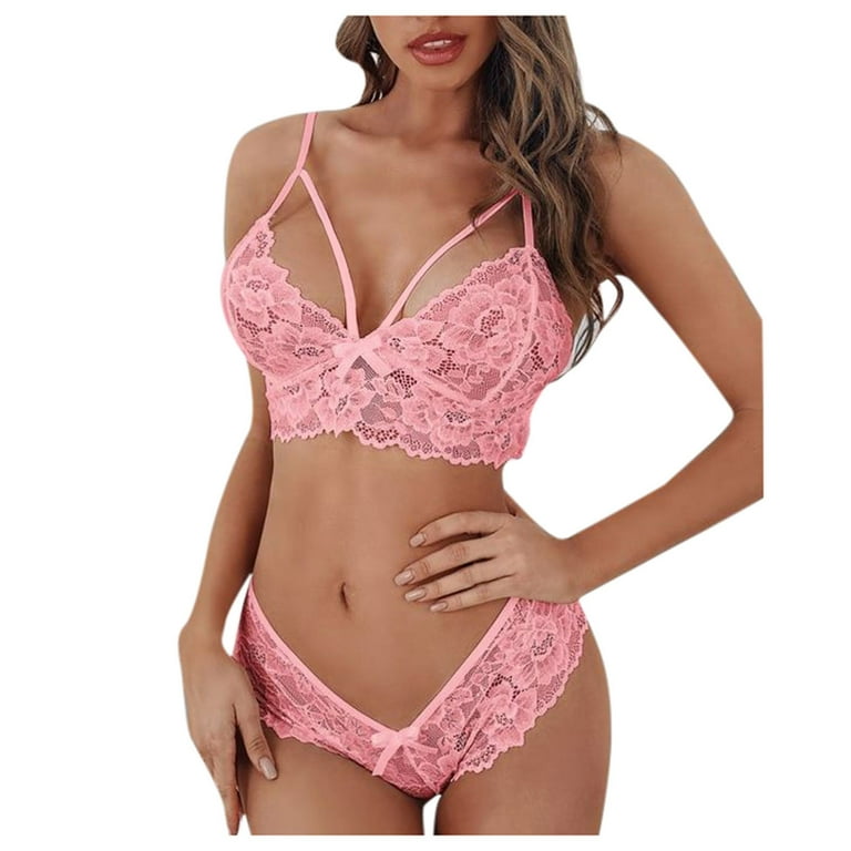 CUI Lace Lingerie Bra And Panty for Women Sexy Lingerie Mesh Lingerie Set (Size:80C/36C,Color:Pink) : : Fashion