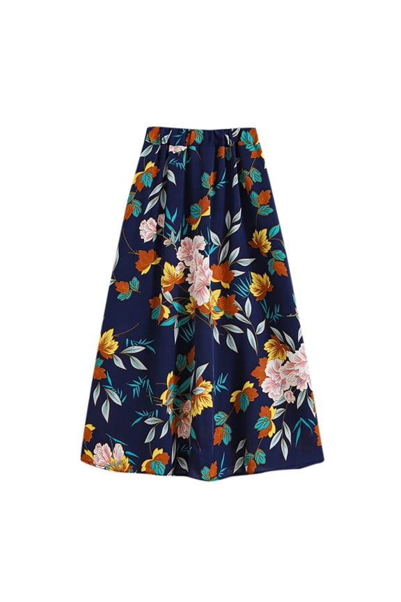 adviicd Womens Long Skirts Wrap Printed Womens Skirts Casual Dark Blue L