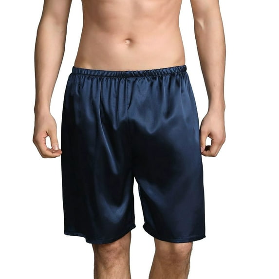 Eashery Men Pajamas Men's Summer Sleepwear Short Pant Solid Color Casual Straight Elastic Waist Shorts Comfortable Pajama Pant Blue 4X-Large