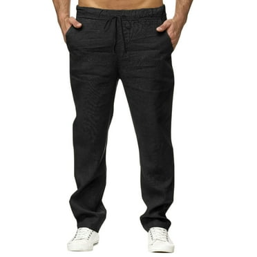 Eashery Men Pants Drawstring Linen Pants Casual Summer Beach Loose Trousers Joggers Active Sweatpants Sweatpants for Men (Black,Medium)