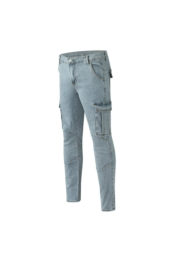 Men Pants Jeans Fit Jeans Relaxed-Fit Stretch Jeans Mens Casual Pants (Blue,M)