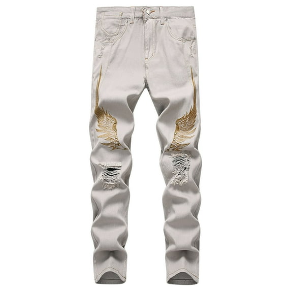 Eashery Men Pants Jeans Slim Fit Skinny Denim Stretch Jean Pants Flex Denim Straight Fit Jeans Cargo Pants for Men (White,40)