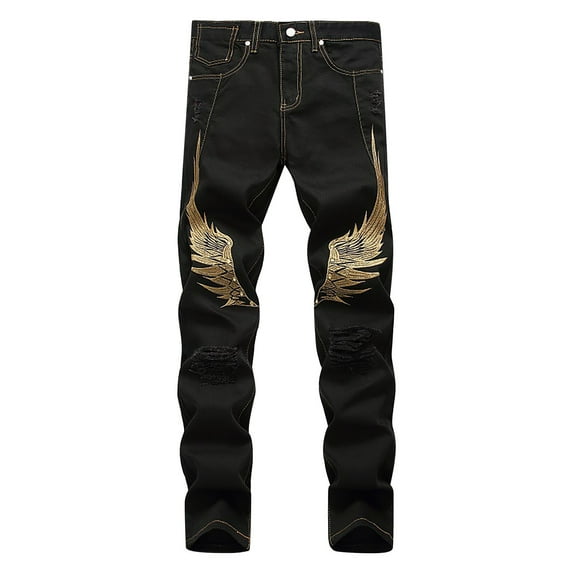 Eashery Men Pants Ripped Jeans Slim Fit Skinny Stretch Jeans Pants Slim Fit Jeans Beach Pants for Men (Black,31)