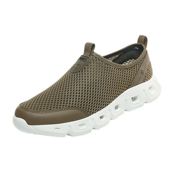 Eashery Men Sports Shoes New Pattern Hollow Mesh Casual Outdoor Running Shoes Khaki 42