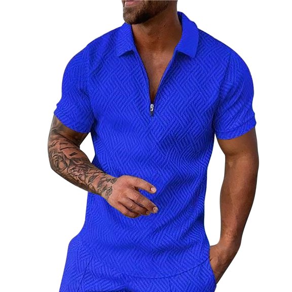 Eashery Men Tops Mens Polo Mens V Neck t Shirts Slim Fit Muscle Polo Shirts for Men Short Sleeve Golf Shirts Casual Stylish Cloths Blue 3XL