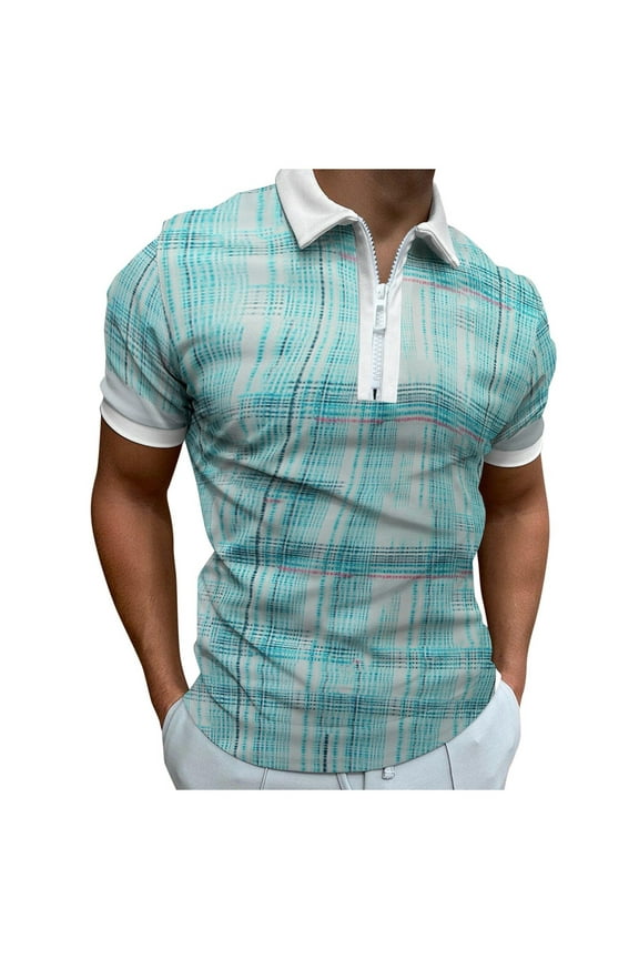 Men Tops Summer Polo Sweater Shirts for Men Short Sleeve Print Performance Moisture Wicking Polo Shirt Sky Blue 3XL
