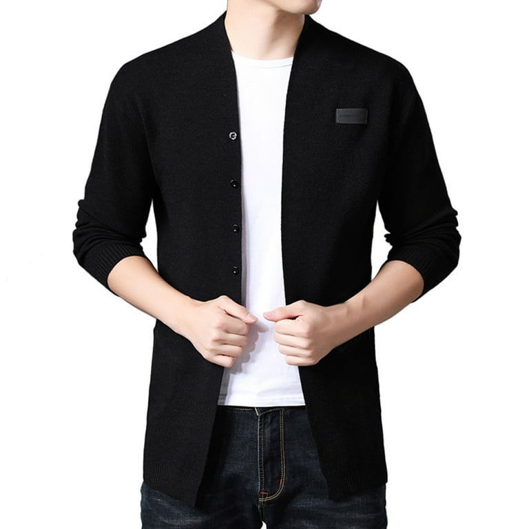 Eashery Men s Cardigan Sweater Cotton Loose Fit Casual Simple Solid color Fashion Cardigans Jacket Coat Long Sleeves Cardigan Sweater Cardigans for Men Trendy Black L Walmart