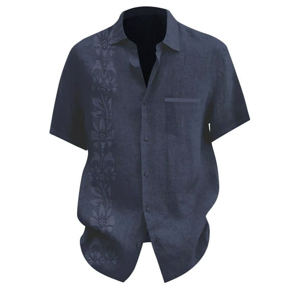 Eashery Mens Beach Shirt Loose Beach Mens Top Shirts Dark Blue 4XL
