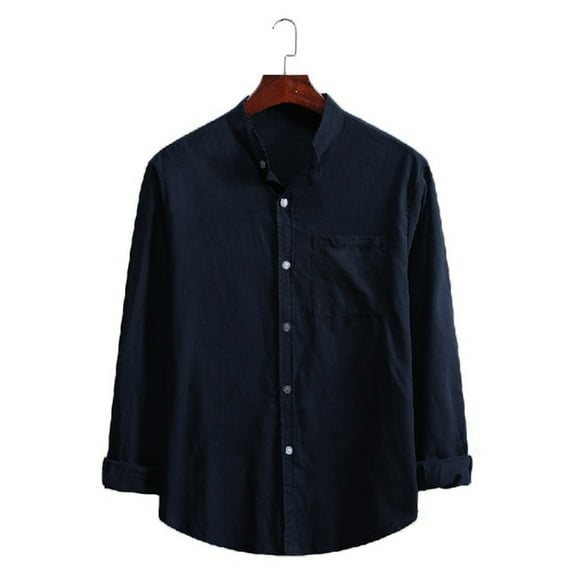 Eashery Mens Blouse Shirt Long Sleeve T-Shirts Mens Black Button Down Shirt Navy L