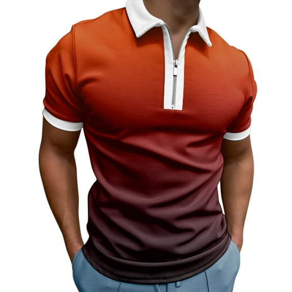 Eashery Mens Blouse Short Sleeve T Shirts Boys Button Down Shirt Short Sleeve Men Polo Orange 2XL