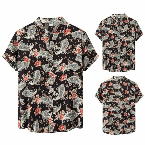 Eashery Mens Botton Down Shirts Print Blouse White Button Down Shirt Men Black 3XL