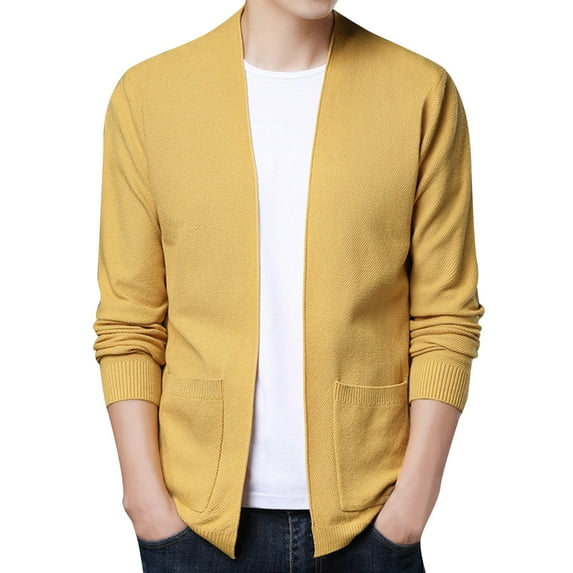 Eashery Mens Cardigan Sweater Casual Cardigan Sweaters Long Sleeve Shawl Collar Button Down Long Sleeves Cardigan Sweater Cardigan for Men ,Yellow XXL