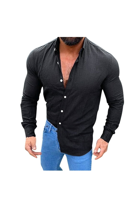 Mens Shirts Men's Western Cowboy Long Sleeve Pearl Snap Casual Work Shirts Black L
