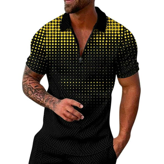 Eashery Mens Short Sleeve Button Down Shirts Short Sleeve Zipper Mens Top Shirts Yellow 3XL