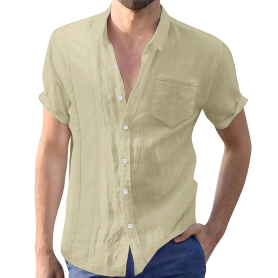 Eashery Mens Short Sleeve Button Down Shirts Solid Blouse Summer Tops Khaki XL