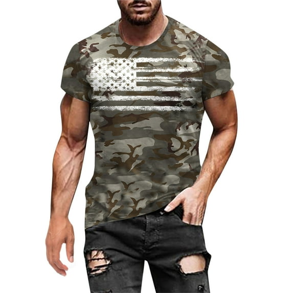 Eashery Mens T Shirts Loose Independence Day T Shirts Summer Basic Tops Camouflage XL