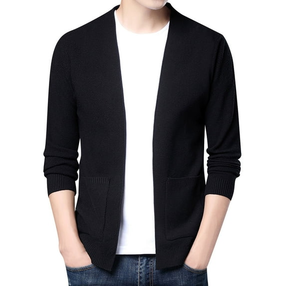 Eashery Mens Thermal Long Sleeve Shirt Wool Blend Shawl Collar Cardigan Sweater V Neck Button Cardigan Sweater Cardigan Men ,Black XL