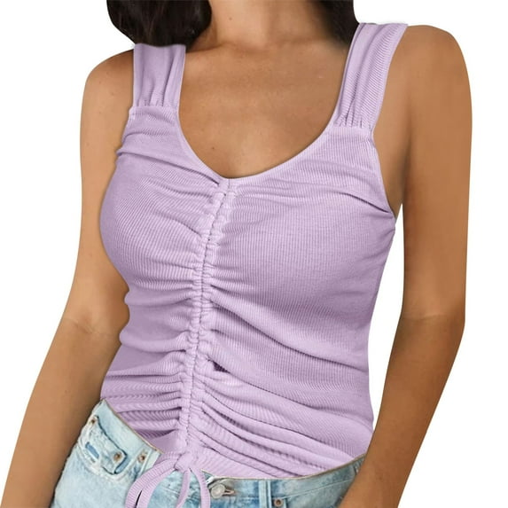 Eashery Padded Tank Tops For Women Womens Tank Tops V Neck Summer Sleeveless Shirts Loose Fit Solid Color Top Purple M