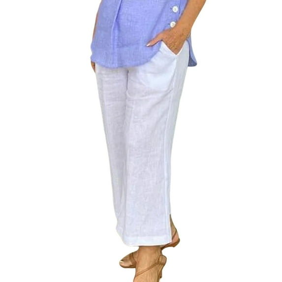 Eashery Pants for Women Casual Plus Size Lounge Pants Athleisure Pant Wide Leg Pants for Women (Solid Color,White,M)