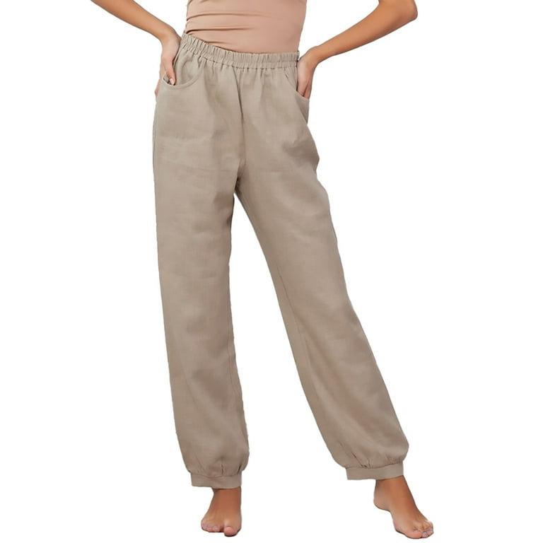 Eashery Pants for women Adjustable Lounge Trousers Elastic Waist Yoga Beach Trousers  Pants Womens Cargo Pants (Solid Color,Khaki,XXL) 