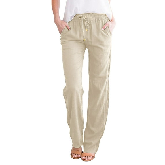 Eashery Pants for women Drawstring White Beach Pant Relaxed Fit Yoga Pants Womens Hiking Pants (Solid Color,Beige,XXL)