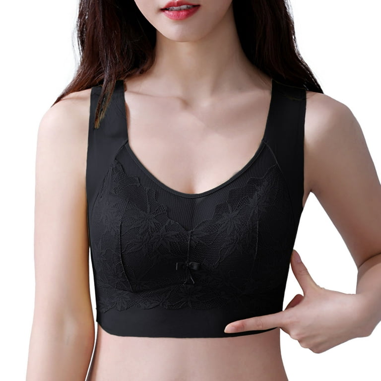 Eashery Sports Bras for Women High Support Women's Underwire Unlined Bra  Minimizers Non-Padded Bra Full Coverage Lace Mesh Sheer Plus Size Bra Black