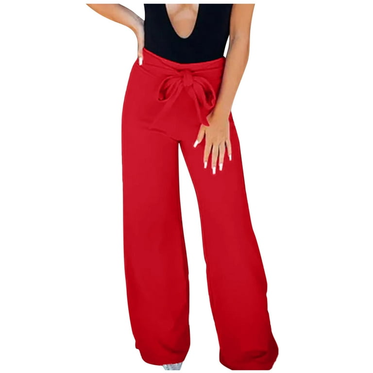 Eashery Straight Leg Pant for women Adjustable Lounge Trousers Core Knit  Pants Womens Jogger Pants (Solid Color,Red,L) 