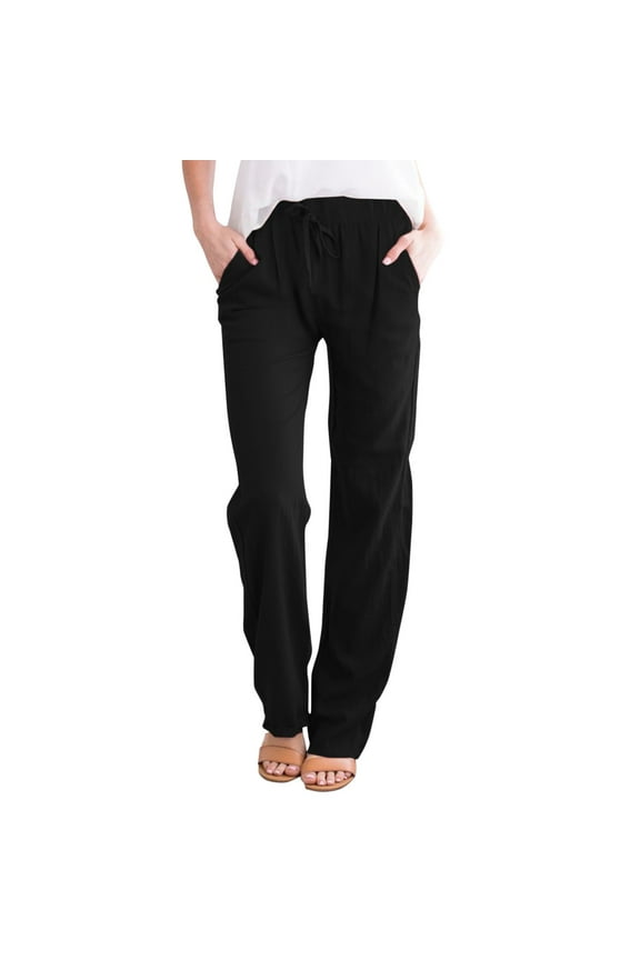 Straight Leg Pant for women Drawstring Casual Flowy Pants Core Knit Pants Womens Casual Pants (Solid Color,Black,3XL)