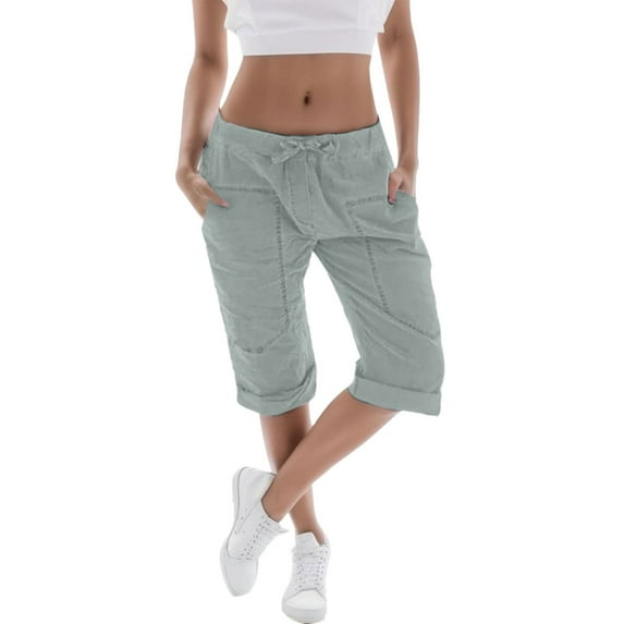 Eashery Straight Leg Pant for women Drawstring White Beach Pant Elastic Waist Yoga Beach Trousers Pants Women'S Linen Pants (Solid Color,Green,M)