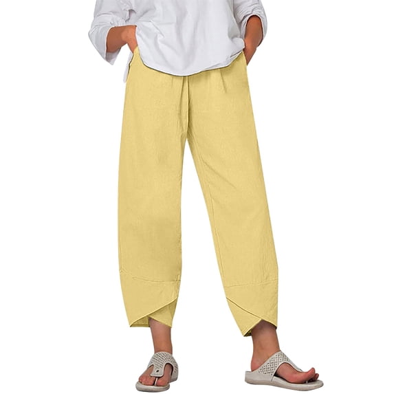 Eashery Straight Leg Pant for women High Elastic Waisted Pull On Dress Pants Yoga Pants (Solid Color,Yellow,L)