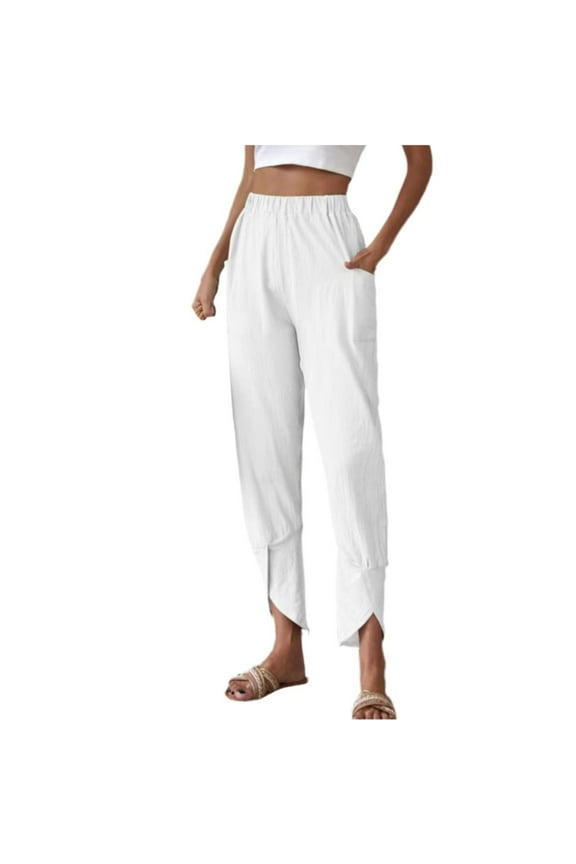 Straight Leg Pant for women Light Baggy Jogger Relaxed Core Knit Pants Trousers for Women High Waisted (Solid Color,White,M)