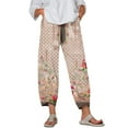 thumbnail image 1 of Eashery Straight Leg Pant for women Casual High Waisted Drawstring Elastic Waist Long Straight Pants Linen Wide Leg Pants for Women (Print Color,Khaki,XL), 1 of 3