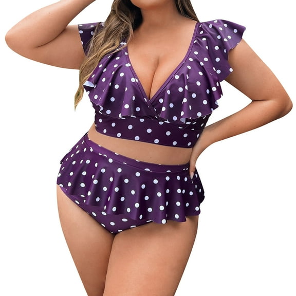 Eashery Tankinis Swimwear for Women Plus Size Polka Dot Split Swimsuit Purple 3X-Large