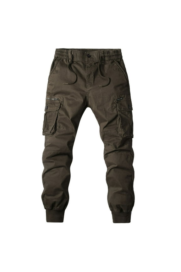 Taper Leg Cargo Pants for Men Camo Cargo Work Pants Trousers Elastic Waist Lightweight Casual Pants Cargo Pants for Men (Coffee,M)