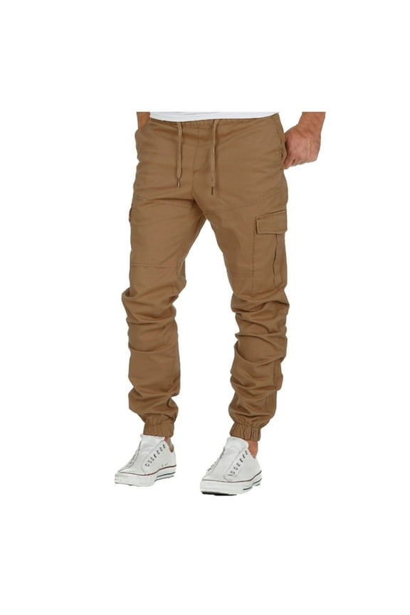 Taper Leg Cargo Pants for Men Stretch Taper Leg Regular Fit Cargo Pant Basic Stretch Twill Jogger Pants Mens Sweatpants (Khaki,M)
