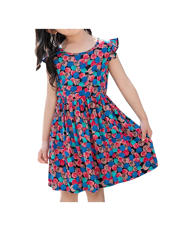 Toddler Easter Dress Little Girls Dress Short Sleeve Toddler Summer Sundress Red 3-4 Years
