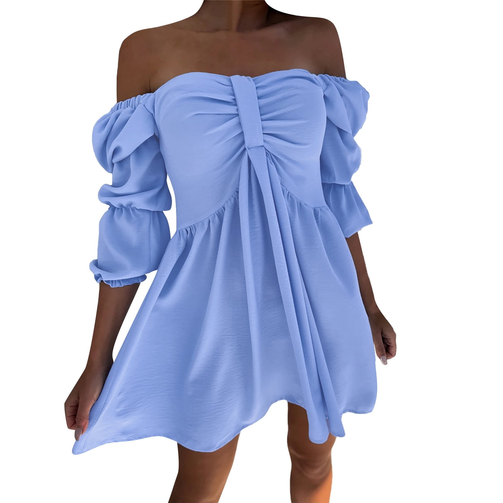 Ruffles Asymmetric Hem Casual Light Blue Short Sleeve Top Ruffles Asymmetric Hem Casual Light Blue Short Sleeve Top