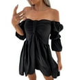 thumbnail image 1 of Eashery White Lace Dress Women Plus Size Dresses Short Sleeve Cold Shoulder Casual T-Shirt Swing Dress with Pockets Black XXL, 1 of 5