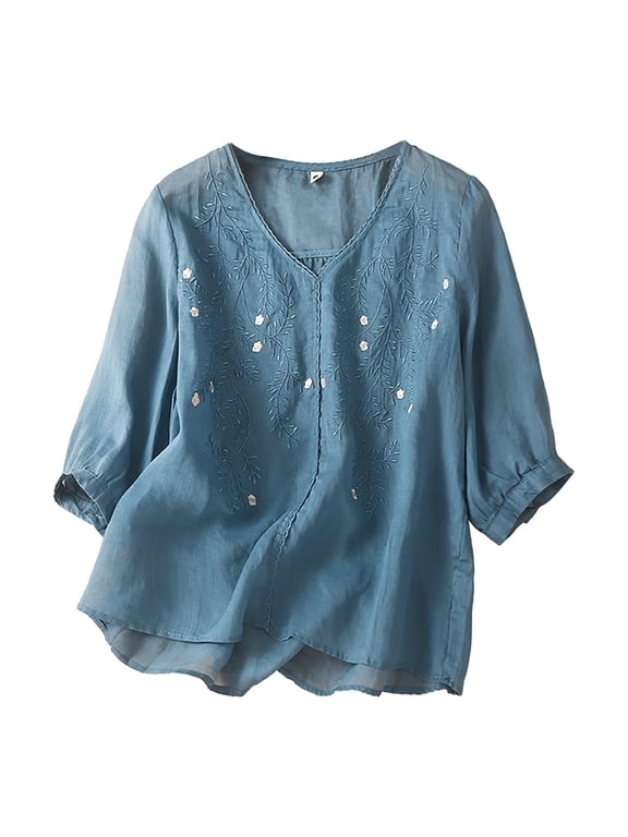 Women Blouses Long Sleeve Casual Blouse Top Casual Button Down Lapel Collar Tops Purple Blouses for Women (Blue,Medium)