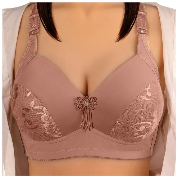 Eashery Women Bra Full Coverage Deep V Underwear Women Brown 120D