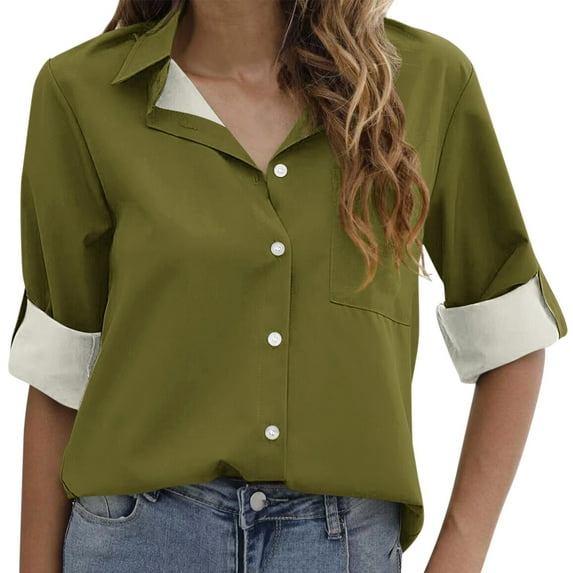 Eashery Women Button Front Shirts Lapel Neck Comfortable Blouse Linen Button Down Shirt Women AG S