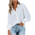 thumbnail image 1 of Eashery Women Button Down Shirt Long Sleeve Shirts V Neck Collared Button Down Shirt Tops Casual Long Sleeve Collared Oversized Blouses Tops Womens Tops Dressy Casual (White,Medium), 1 of 5