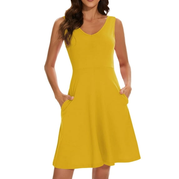 Eashery Women Dresses for Summer A Line Loose Womens Dresses Short Yellow L