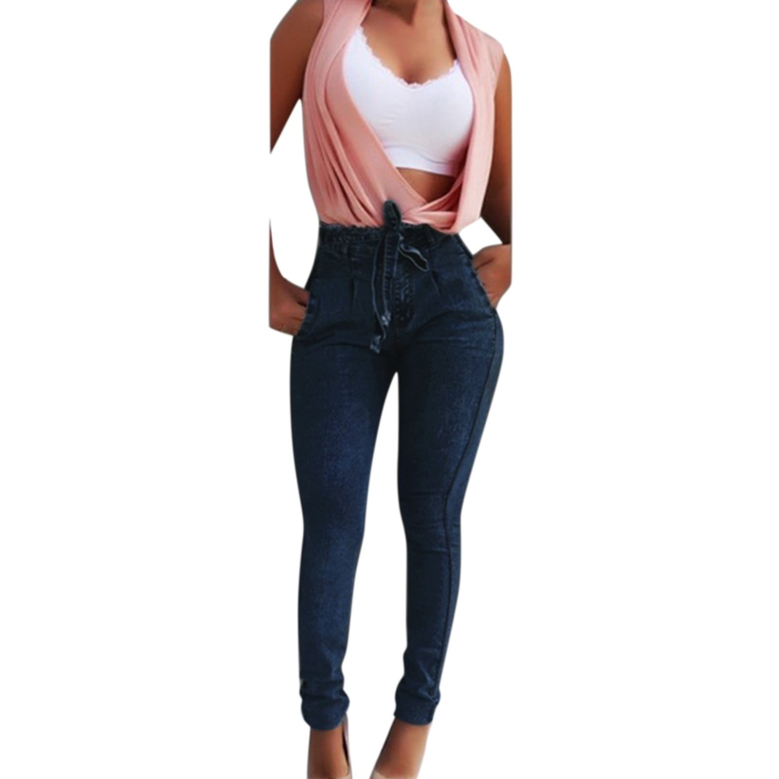 Eashery Women Jeans Teenagers Classic Denim Skinny Patch Pocket Wide Leg Jeans Womens Jeans High Waisted Blue L Walmart