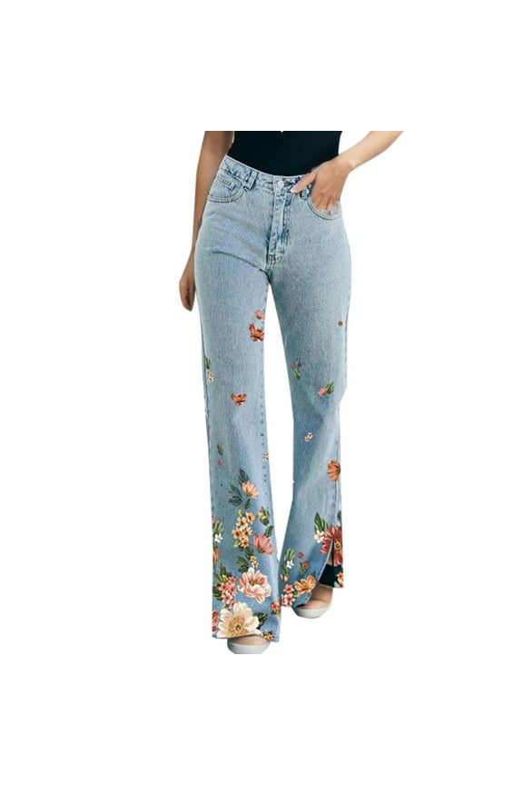 Women Jeans Trendy Retro Stretch Skinny Flare Denim Pants Retro Mid Rise Stretch Boot Cut Jean Distressed Jeans for Women (Yellow,L)