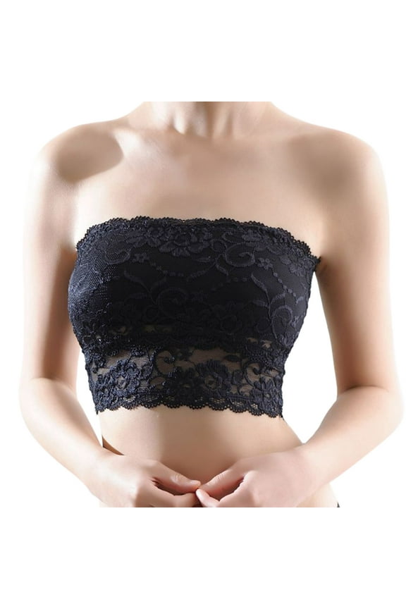 Women Plus Size Strapless Bra Bandeau Tube Top Stretchy Womens Underwear Cotton Black One Size