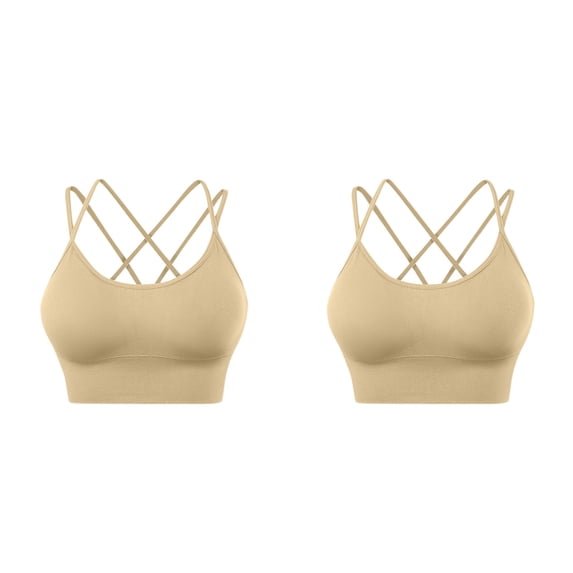 Eashery Women Sports Bra Wirefree Yoga Bras Tank Top Push Up Without Steel Ring Everyday Bra Yoga Bra Beige S