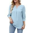 thumbnail image 1 of Eashery Women's Business Casual Tops Long Sleeve Office Blouses Casual Business Tops Slim Fit Chiffon Shirts Dressy Chiffon Blouse 3 4 Sleeve Shirts Womens Chiffon Tunic Tops (Blue,S), 1 of 5