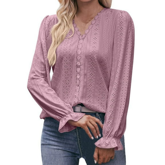 Eashery Women's Business Casual Tops Swiss Dot Chiffon Casual Loose Blouse Shirts Loose Chiffon Blouse Plus Size Pullover Tops Womens Blouses (Hot Pink,L)