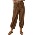 thumbnail image 1 of Eashery Women's Casual Linen Pants Adjustable Lounge Trousers Mid-Rise Stretch Work Pants Women Trousers (Solid Color,Brown,M), 1 of 5